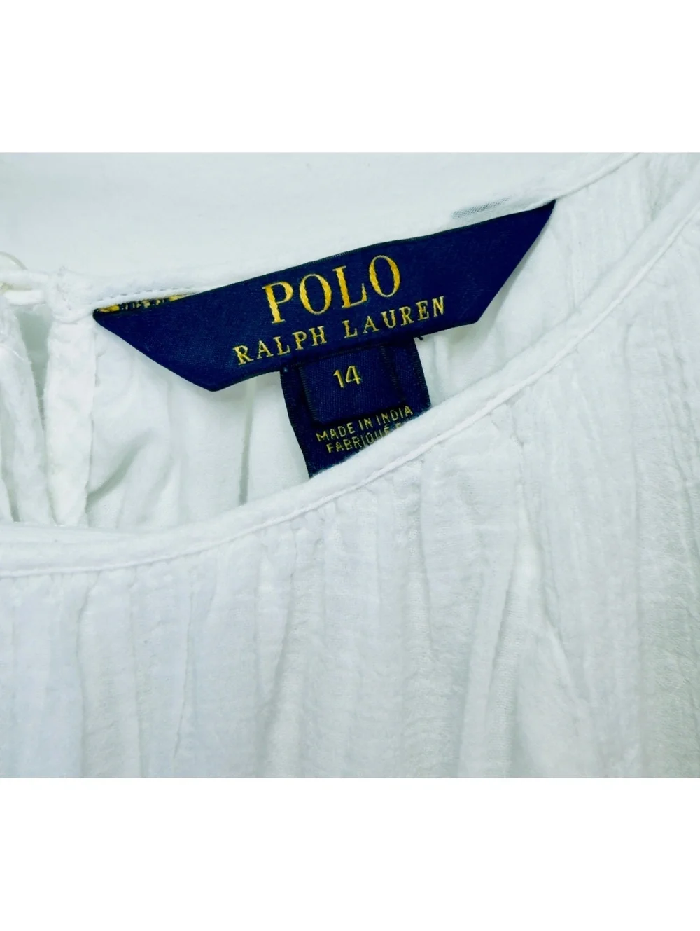 Polo Ralph Lauren Girls White Cotton Dress with Blue Trim Size 14